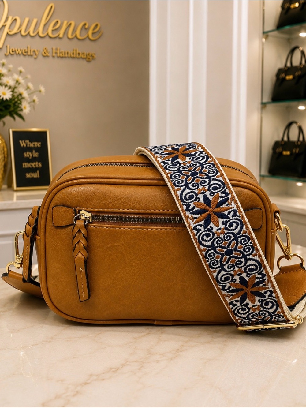 Tan Guitar Strap Cross Body